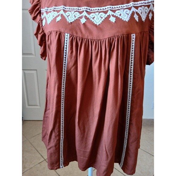 Lascana Woman’s blouse  Rust White Embroidery short flutter sleeves 6 Bohemian - Picture 8 of 14